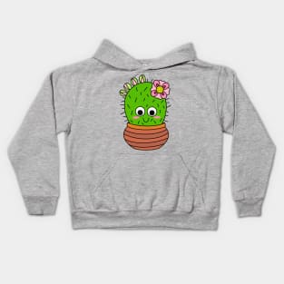 Cute Cactus Design #226: Chunky Cactus With Pink Flower And Buds Kids Hoodie